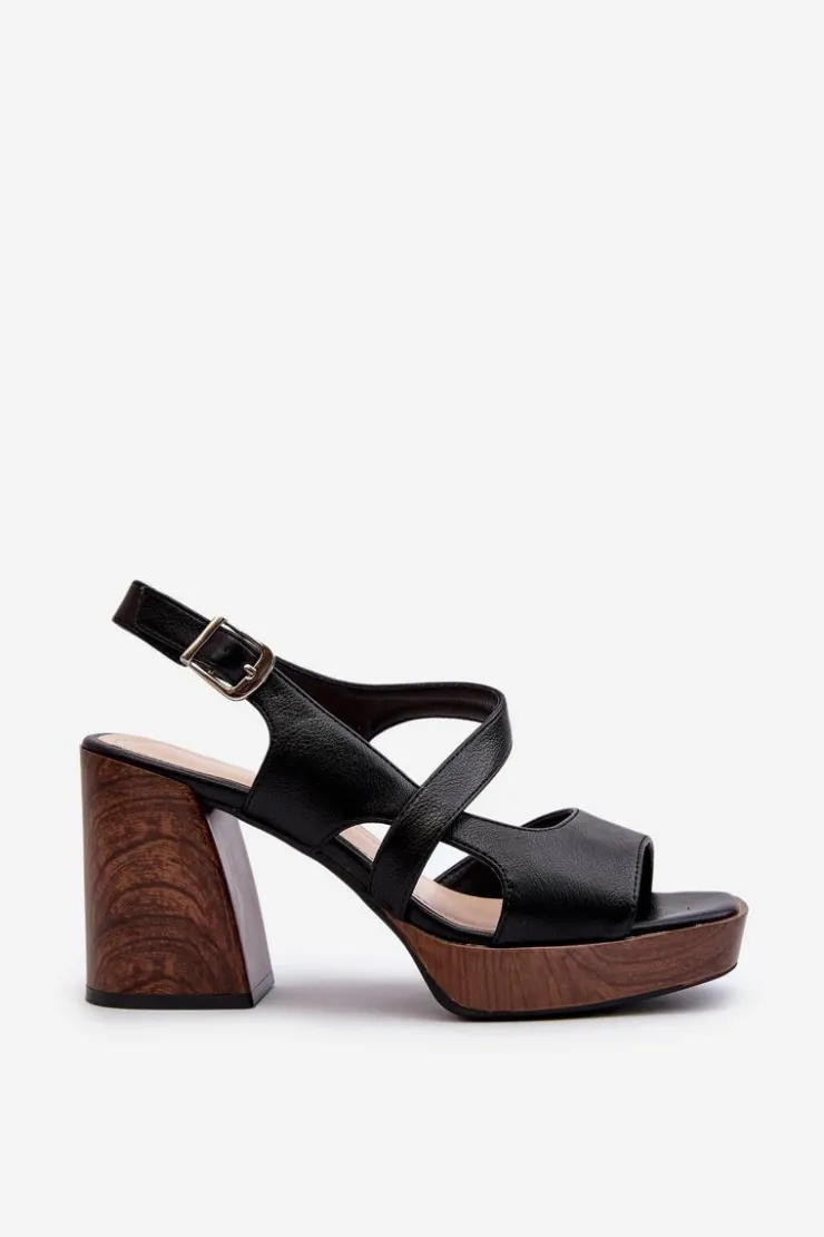 Buty Sergio Leone Sandały Damskie Na Słupku Sergio Leone SK577 Czarne