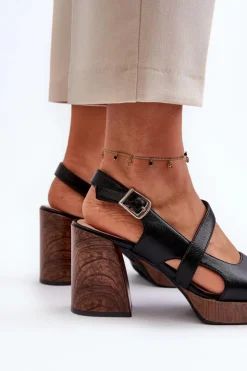 Buty Sergio Leone Sandały Damskie Na Słupku Sergio Leone SK577 Czarne