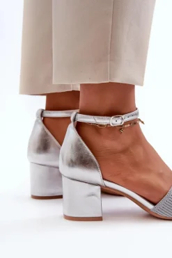 Discount Evento Sandały Damskie Na Słupku Srebrne Desvia