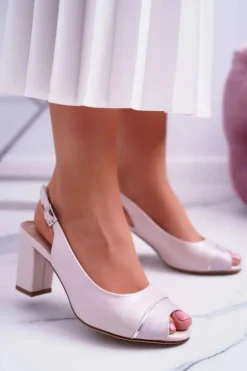 Buty Sergio Leone Sandały Na Obcasie*Sandały Damskie Na Słupku Sergio Leone SK762 Różowa Perła Faune