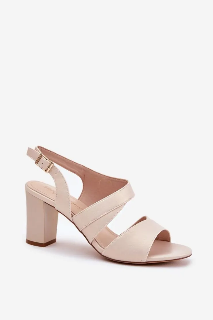 Damskie Buty Sergio Leone Sandały Damskie Na Słupku Sergio Leone SK866 Beżowe