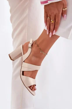 Damskie Buty Sergio Leone Sandały Damskie Na Słupku Sergio Leone SK866 Beżowe