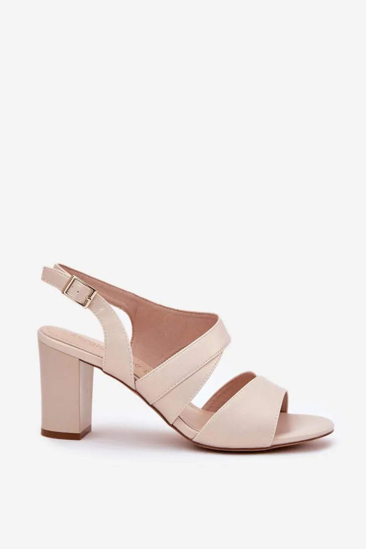 Damskie Buty Sergio Leone Sandały Damskie Na Słupku Sergio Leone SK866 Beżowe