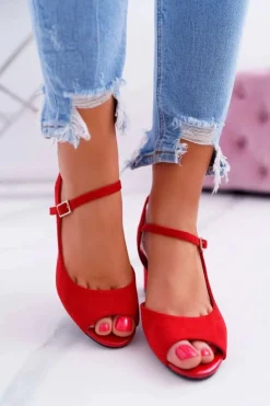 Buty Sergio Leone Sandały Na Obcasie*Sandały Damskie Na Słupku Sergio Leone SK808 Czerwone Dali