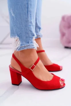 Buty Sergio Leone Sandały Na Obcasie*Sandały Damskie Na Słupku Sergio Leone SK808 Czerwone Dali