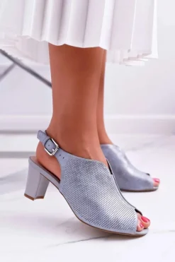 Buty Sergio Leone Sandały Na Obcasie*Sandały Damskie Na Słupku Sergio Leone SK800 Szare Fanfara