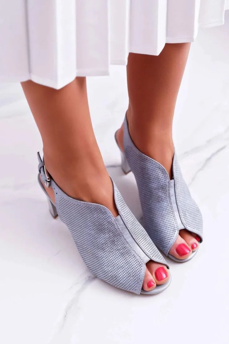 Buty Sergio Leone Sandały Na Obcasie*Sandały Damskie Na Słupku Sergio Leone SK800 Szare Fanfara