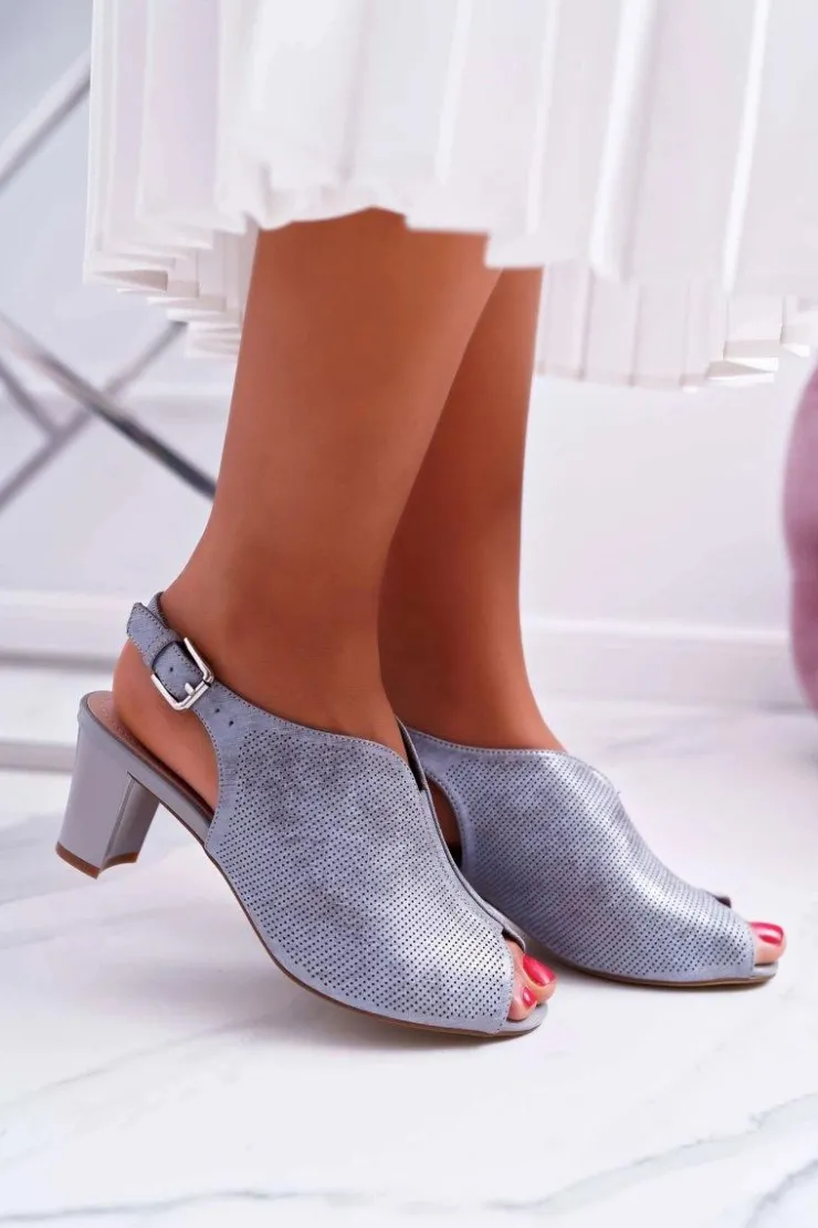 Buty Sergio Leone Sandały Na Obcasie*Sandały Damskie Na Słupku Sergio Leone SK800 Szare Fanfara