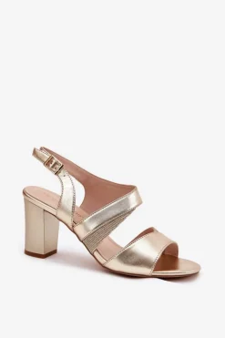 Outlet Buty Sergio Leone Sandały Damskie Na Słupku Sergio Leone SK866 Złote Złoty