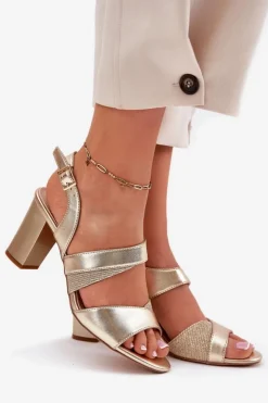 Outlet Buty Sergio Leone Sandały Damskie Na Słupku Sergio Leone SK866 Złote Złoty