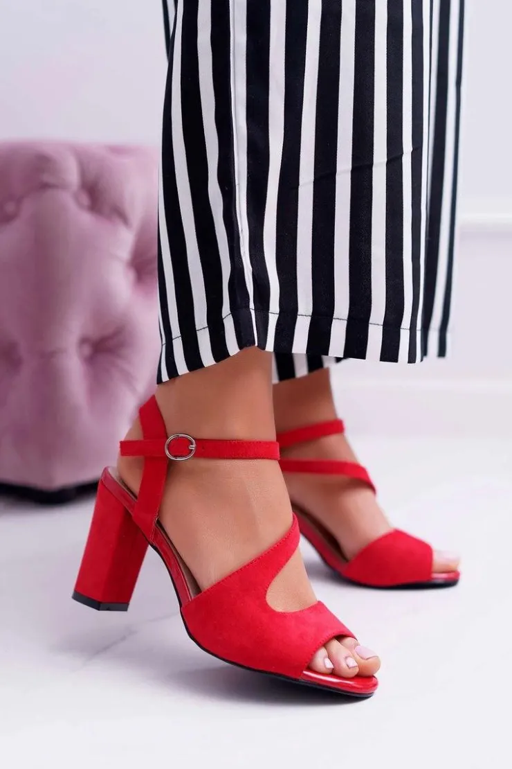 Sale Buty Sergio Leone Sandały Damskie Na Słupku Sergio Leone SK868 Zamszowe Czerwone Mersi