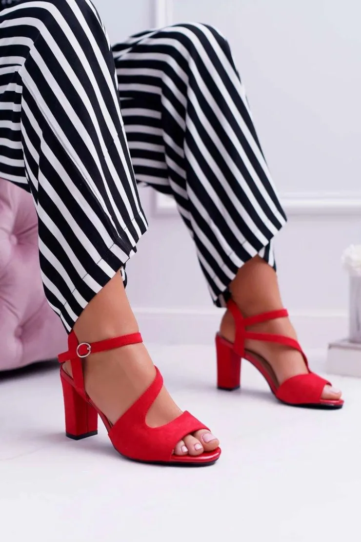 Sale Buty Sergio Leone Sandały Damskie Na Słupku Sergio Leone SK868 Zamszowe Czerwone Mersi