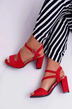 Sale Buty Sergio Leone Sandały Damskie Na Słupku Sergio Leone SK868 Zamszowe Czerwone Mersi