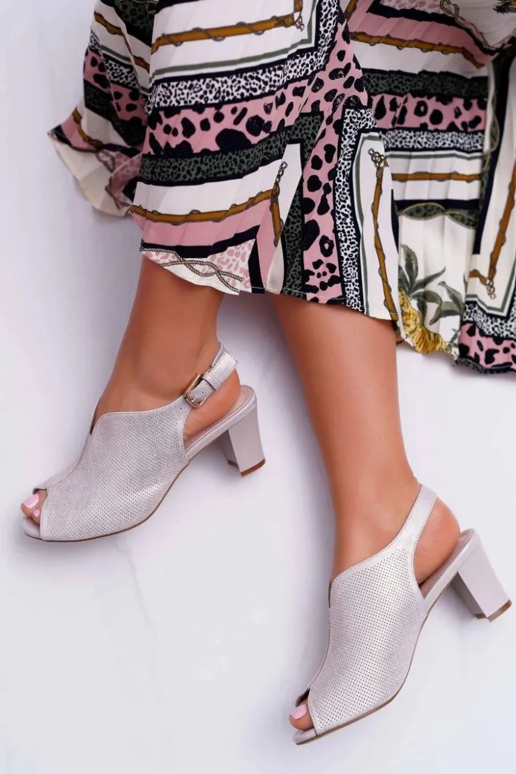 Clearance Buty Sergio Leone Sandały Damskie Na Słupku Sergio Leone SK800 Beżowe Fanfara