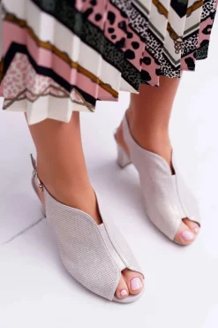 Clearance Buty Sergio Leone Sandały Damskie Na Słupku Sergio Leone SK800 Beżowe Fanfara