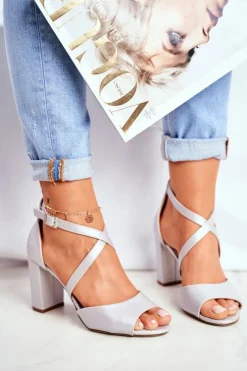 Buty Sergio Leone Sandały Na Obcasie*Sandały Damskie Na Słupku Sergio Leone Srebrna Perła SK865