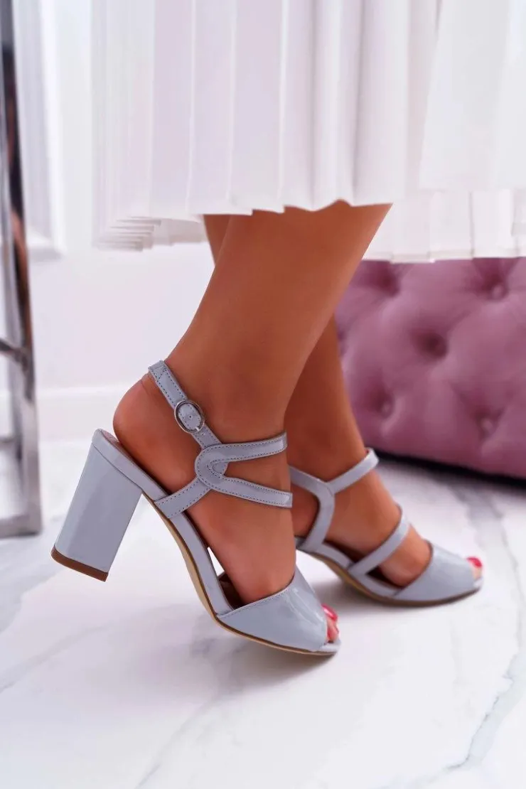 Damskie Buty Sergio Leone Sandały Damskie Na Słupku Sergio Leone SK844 Lakierowane Szare Tres