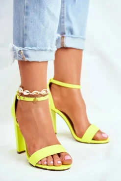 Damskie Boto Sandały Damskie Na Słupku Żółte Neon Anastasie