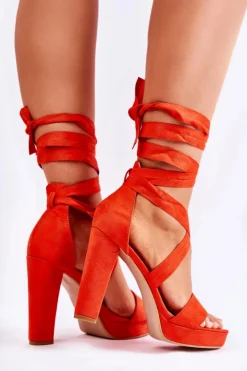 Boto Sandały Na Obcasie*Sandały Damskie Na Słupku Wiązane Czerwone Milla