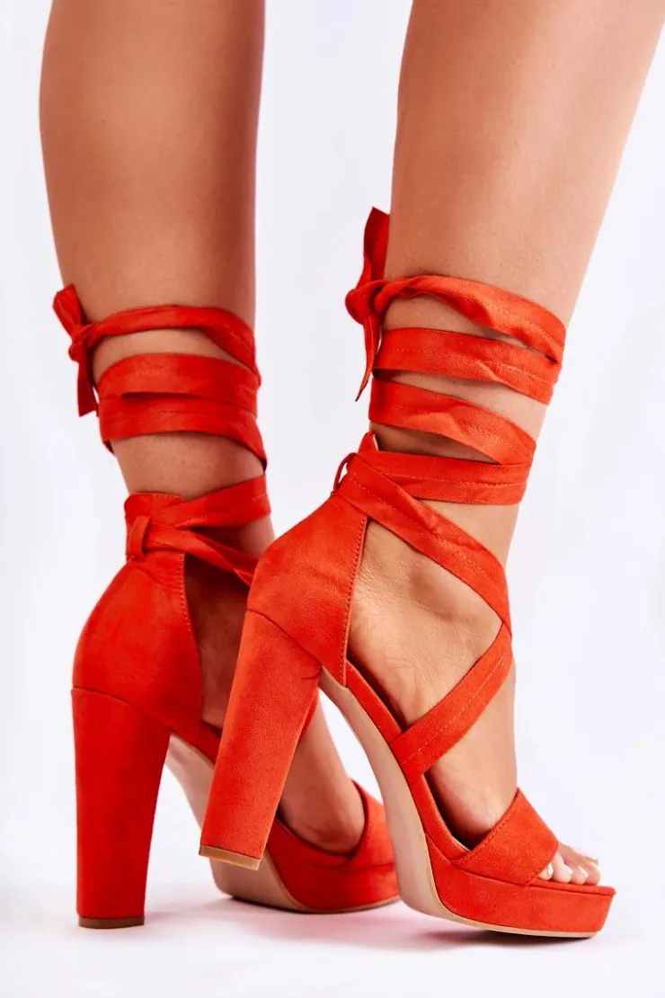 Boto Sandały Na Obcasie*Sandały Damskie Na Słupku Wiązane Czerwone Milla