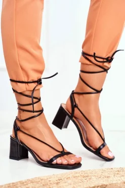 Boto Sandały Na Obcasie*Sandały Damskie Na Słupku Wiązane Czarne Morning