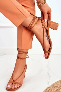 Damskie Boto Sandały Damskie Na Słupku Wiązane Camel Morning