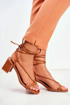 Damskie Boto Sandały Damskie Na Słupku Wiązane Camel Morning