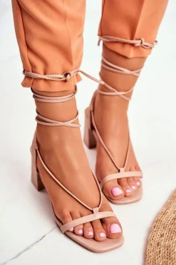 Boto Sandały Na Obcasie*Sandały Damskie Na Słupku Wiązane Beżowe Morning
