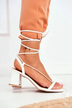 Damskie Boto Sandały Damskie Na Słupku Wiązane Białe Morning