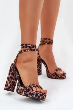 Damskie Boto Sandały Damskie Na Słupku Z Paseczkiem Panterka Fevenne