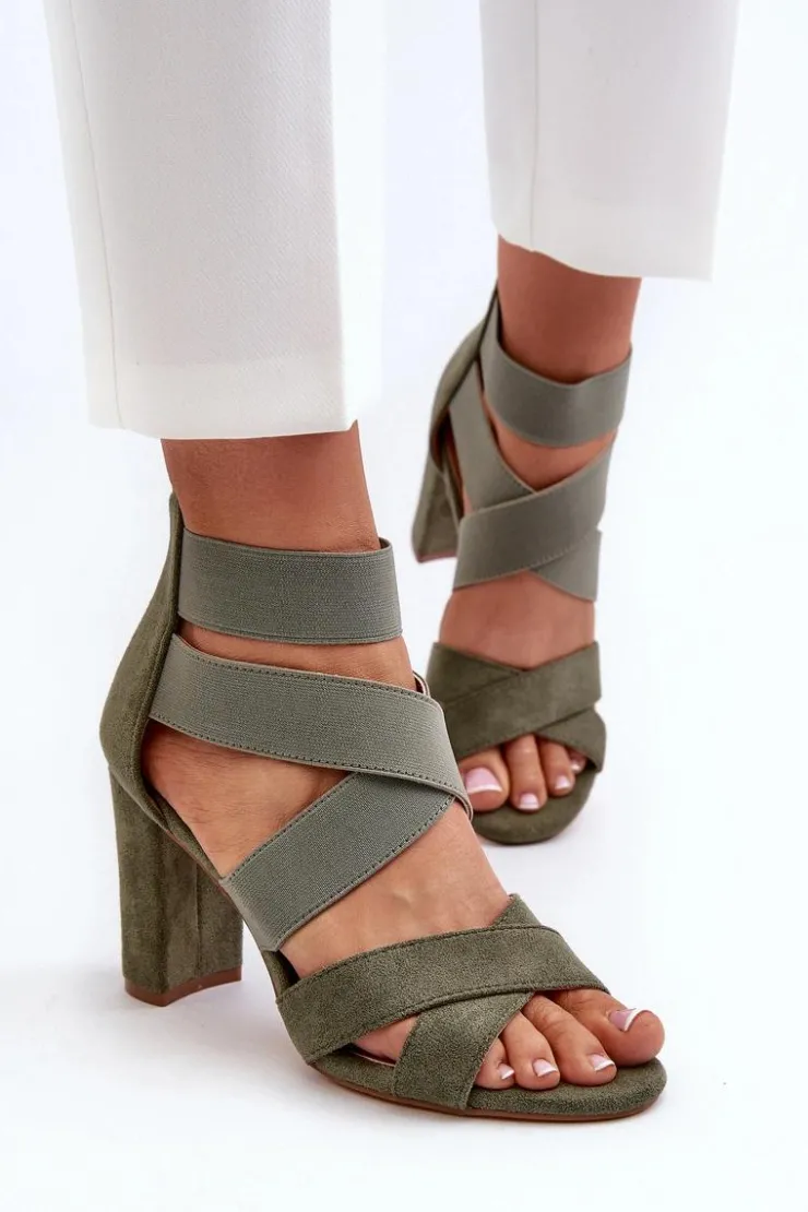 Best Evento Sandały Damskie Na Słupku Z Paskami Zielone Obissa