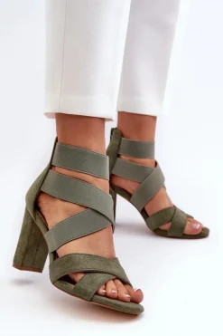 Best Evento Sandały Damskie Na Słupku Z Paskami Zielone Obissa