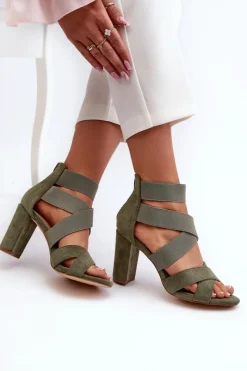 Best Evento Sandały Damskie Na Słupku Z Paskami Zielone Obissa