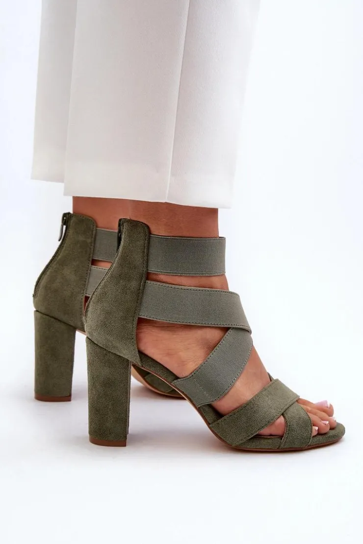 Best Evento Sandały Damskie Na Słupku Z Paskami Zielone Obissa