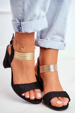 Damskie Damskie buty S.Barski Sandały Damskie Na Słupku Zamszowe Czarne Enjoy