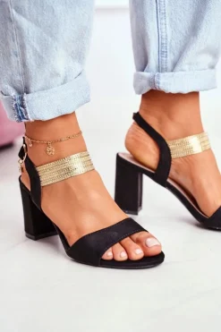 Damskie Damskie buty S.Barski Sandały Damskie Na Słupku Zamszowe Czarne Enjoy