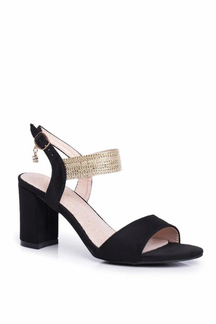 Damskie Damskie buty S.Barski Sandały Damskie Na Słupku Zamszowe Czarne Enjoy