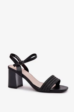 Buty damskie Vinceza Sandały Na Słupku|Sandały Na Obcasie*Sandały Damskie Na Słupku Z Cyrkoniami I Plecionką Vinceza 62228 Czarne Czarny