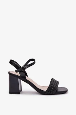 Buty damskie Vinceza Sandały Na Słupku|Sandały Na Obcasie*Sandały Damskie Na Słupku Z Cyrkoniami I Plecionką Vinceza 62228 Czarne Czarny