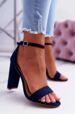 Discount Boto Sandały Damskie Na Słupku Zamszowe Granatowy Anastasie
