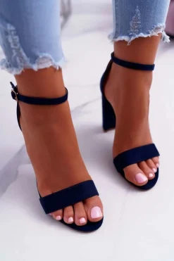 Discount Boto Sandały Damskie Na Słupku Zamszowe Granatowy Anastasie