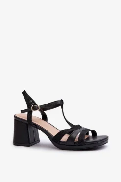 Evento Sandały Na Słupku|Sandały Na Obcasie*Sandały Damskie Na Słupku Z Eko Skóry Czarne Lyana Czarny