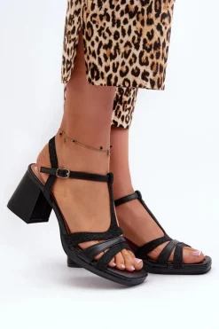 Evento Sandały Na Słupku|Sandały Na Obcasie*Sandały Damskie Na Słupku Z Eko Skóry Czarne Lyana Czarny