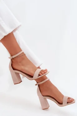 Best Boto Sandały Damskie Na Słupku Z Eko Zamszu Beżowe Elirae