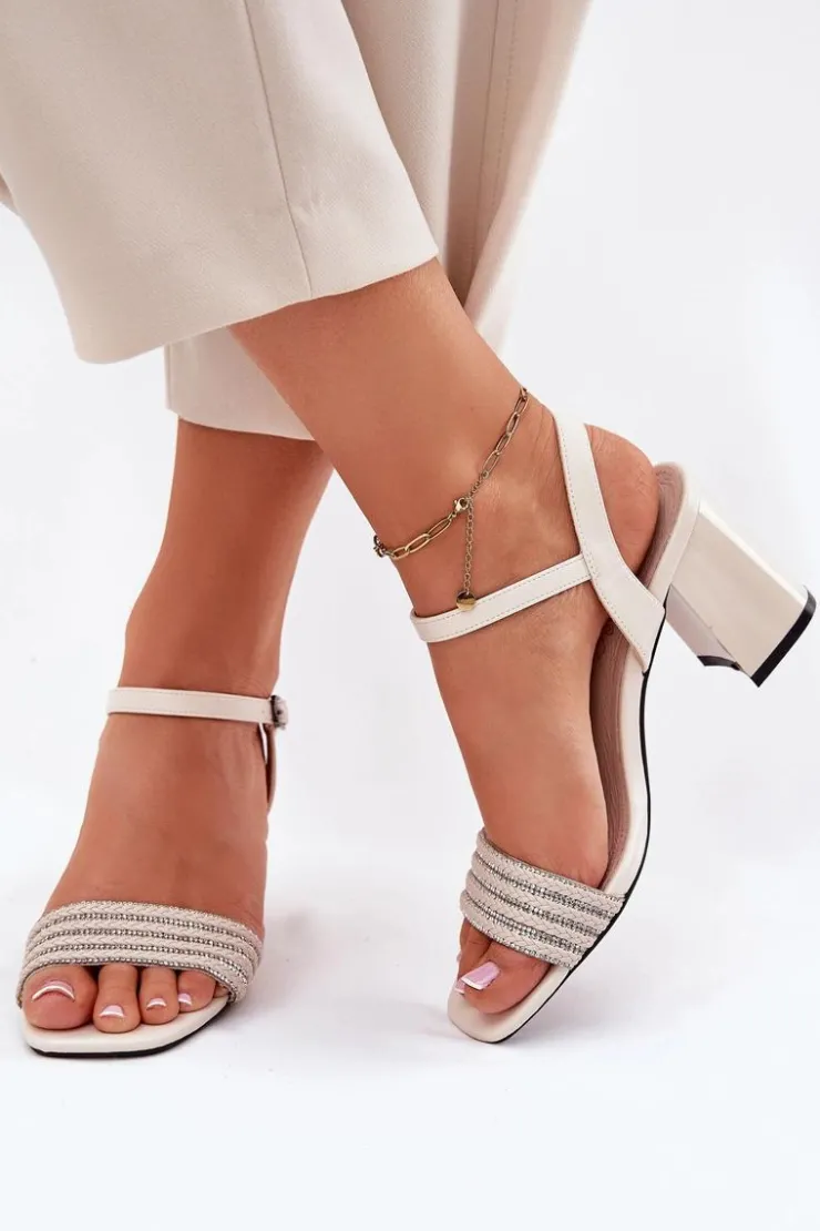 Discount Buty damskie Vinceza Sandały Damskie Na Słupku Z Cyrkoniami I Plecionką Vinceza 62228 Beżowe Beżowy