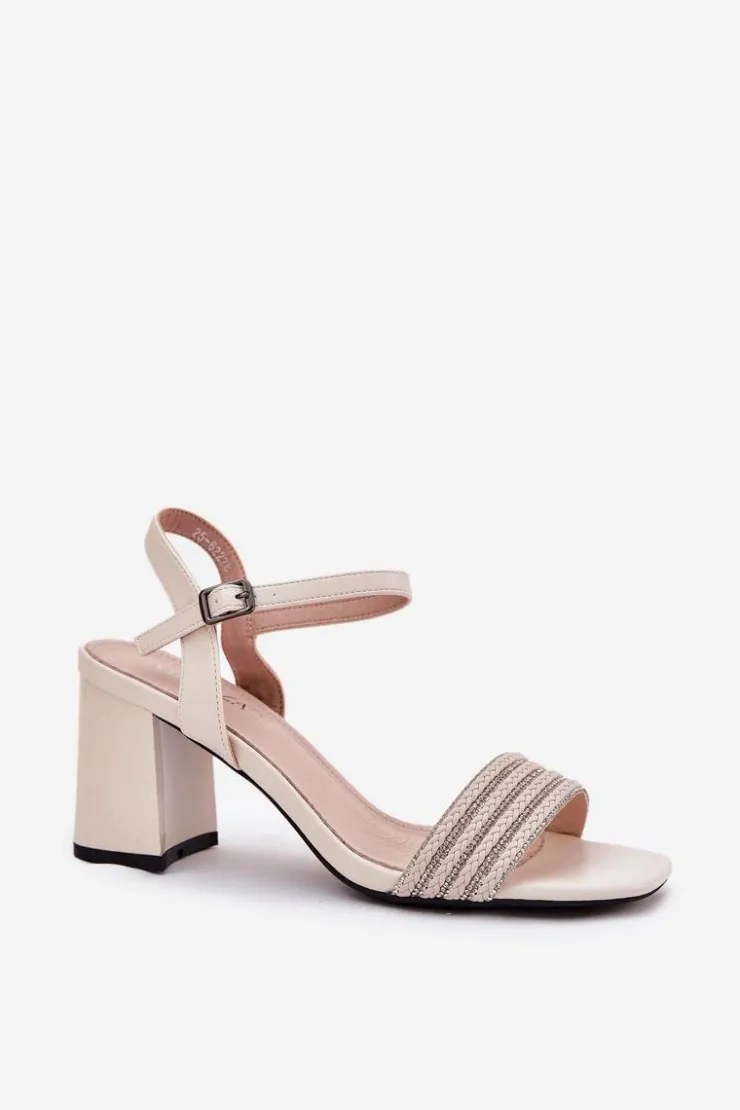 Discount Buty damskie Vinceza Sandały Damskie Na Słupku Z Cyrkoniami I Plecionką Vinceza 62228 Beżowe Beżowy