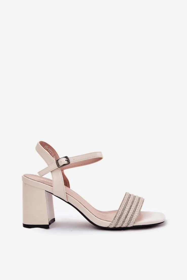 Discount Buty damskie Vinceza Sandały Damskie Na Słupku Z Cyrkoniami I Plecionką Vinceza 62228 Beżowe Beżowy