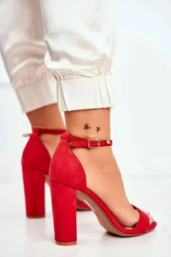 Damskie Boto Sandały Damskie Na Słupku Zamszowe Czerwone Anastasie