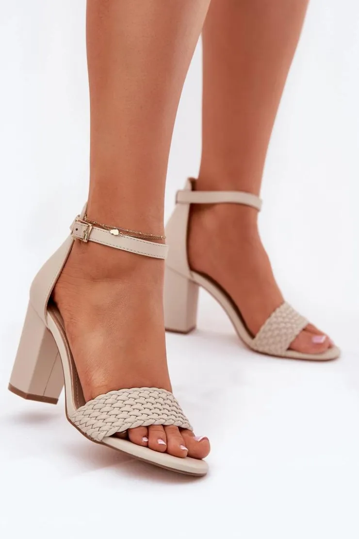 Damskie Evento Sandały Damskie Na Słupku Z Plecionym Paskiem Beżowe Asdine