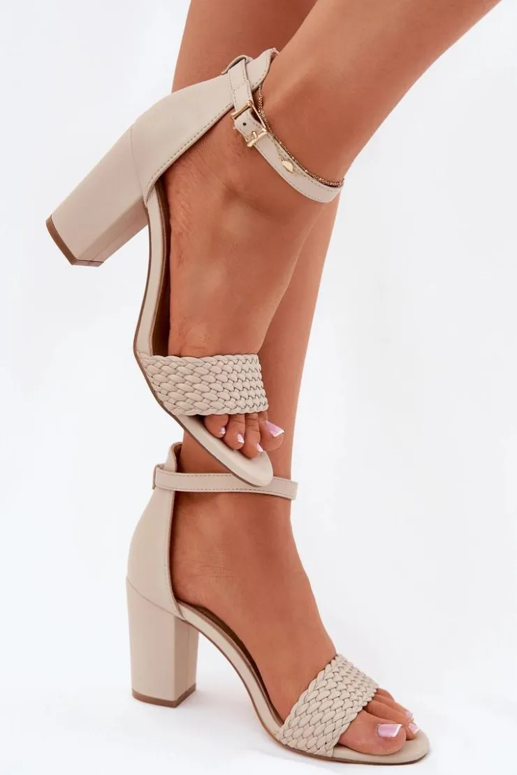 Damskie Evento Sandały Damskie Na Słupku Z Plecionym Paskiem Beżowe Asdine